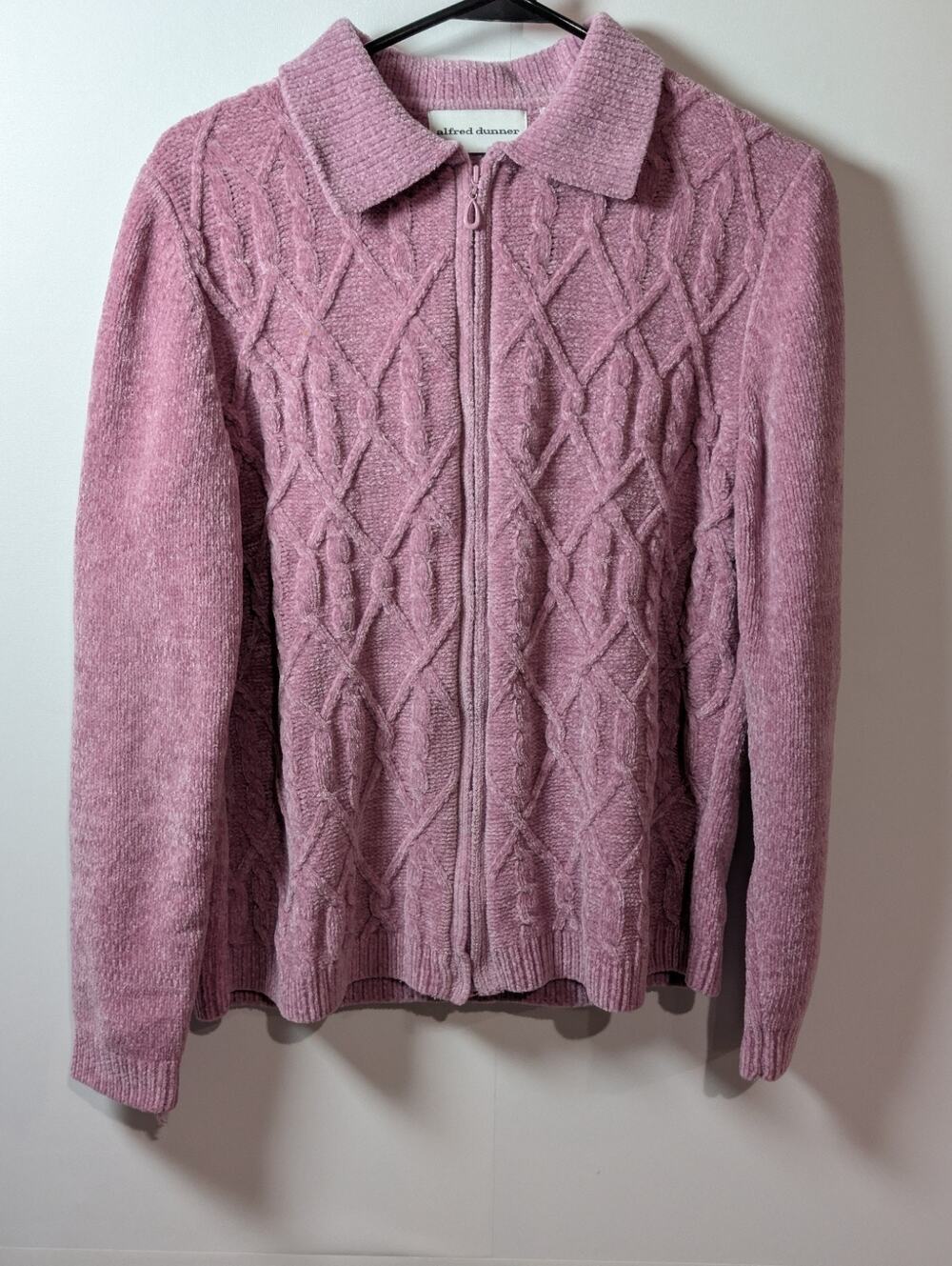 Alfred Dunner Chenille Cozy Zip Sweater Cardigan Womens Size Small Lilac Purple